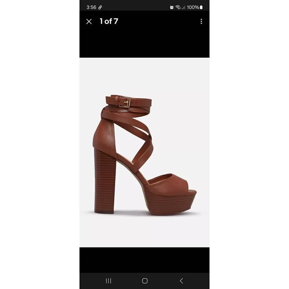 New 9.5 Shoe Dazzle Cognac Roselinda Chunky Platform High Heel Shoes